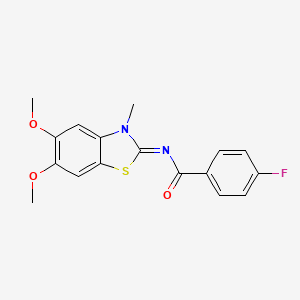 molecular formula C17H15FN2O3S B2914237 N-[(2Z)-5,6-dimethoxy-3-methyl-2,3-dihydro-1,3-benzothiazol-2-ylidene]-4-fluorobenzamide CAS No. 895448-39-2