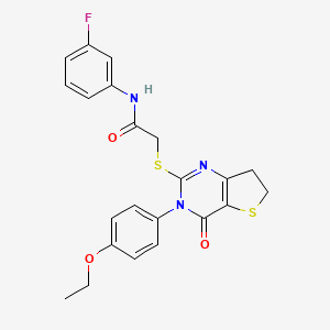 molecular formula C22H20FN3O3S2 B2914244 2-[[3-(4-ethoxyphenyl)-4-oxo-6,7-dihydrothieno[3,2-d]pyrimidin-2-yl]sulfanyl]-N-(3-fluorophenyl)acetamide CAS No. 686772-51-0