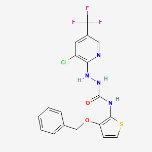 molecular formula C18H14ClF3N4O2S B2914247 N-[3-(benzyloxy)-2-thienyl]-2-[3-chloro-5-(trifluoromethyl)-2-pyridinyl]-1-hydrazinecarboxamide CAS No. 303147-90-2