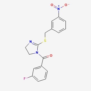 molecular formula C17H14FN3O3S B2914251 (3-fluorophenyl)(2-((3-nitrobenzyl)thio)-4,5-dihydro-1H-imidazol-1-yl)methanone CAS No. 851808-67-8