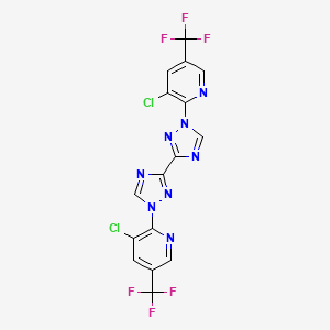 molecular formula C16H6Cl2F6N8 B2914259 3-Chloro-2-[3-[1-[3-chloro-5-(trifluoromethyl)pyridin-2-yl]-1,2,4-triazol-3-yl]-1,2,4-triazol-1-yl]-5-(trifluoromethyl)pyridine CAS No. 303144-75-4