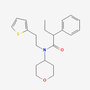 molecular formula C21H27NO2S B2914262 2-苯基-N-(四氢-2H-吡喃-4-基)-N-(2-(噻吩-2-基)乙基)丁酰胺 CAS No. 1787915-84-7