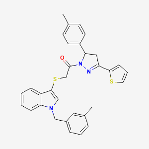 molecular formula C32H29N3OS2 B2914283 2-((1-(3-methylbenzyl)-1H-indol-3-yl)thio)-1-(3-(thiophen-2-yl)-5-(p-tolyl)-4,5-dihydro-1H-pyrazol-1-yl)ethanone CAS No. 681276-09-5