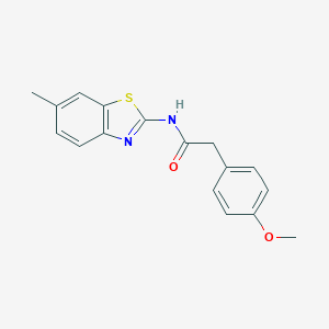 molecular formula C17H16N2O2S B291430 2-(4-methoxyphenyl)-N-(6-methyl-1,3-benzothiazol-2-yl)acetamide 