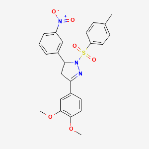 molecular formula C24H23N3O6S B2914317 3-(3,4-dimethoxyphenyl)-5-(3-nitrophenyl)-1-tosyl-4,5-dihydro-1H-pyrazole CAS No. 402950-74-7