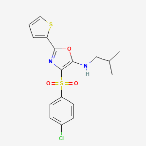 molecular formula C17H17ClN2O3S2 B2914377 4-(4-chlorophenyl)sulfonyl-N-(2-methylpropyl)-2-thiophen-2-yl-1,3-oxazol-5-amine CAS No. 627834-76-8