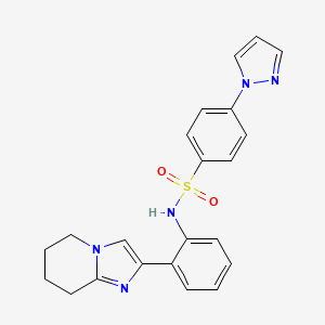 molecular formula C22H21N5O2S B2914379 4-(1H-pyrazol-1-yl)-N-(2-(5,6,7,8-tetrahydroimidazo[1,2-a]pyridin-2-yl)phenyl)benzenesulfonamide CAS No. 2034309-42-5