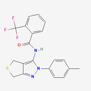 molecular formula C20H16F3N3OS B2914385 N-[2-(4-methylphenyl)-4,6-dihydrothieno[3,4-c]pyrazol-3-yl]-2-(trifluoromethyl)benzamide CAS No. 361172-12-5