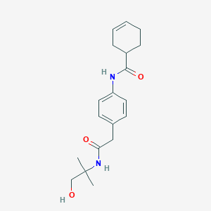 molecular formula C19H26N2O3 B2914390 N-(4-(2-((1-hydroxy-2-methylpropan-2-yl)amino)-2-oxoethyl)phenyl)cyclohex-3-enecarboxamide CAS No. 1396637-38-9