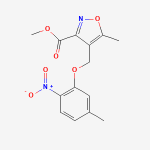molecular formula C14H14N2O6 B2914397 Methyl 5-methyl-4-[(5-methyl-2-nitrophenoxy)methyl]isoxazole-3-carboxylate CAS No. 938006-51-0