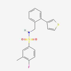 molecular formula C18H16FNO2S2 B2914402 4-fluoro-3-methyl-N-(2-(thiophen-3-yl)benzyl)benzenesulfonamide CAS No. 1797143-64-6