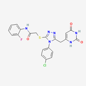 molecular formula C21H16ClFN6O3S B2914410 2-[[4-(4-chlorophenyl)-5-[(2,4-dioxo-1H-pyrimidin-6-yl)methyl]-1,2,4-triazol-3-yl]sulfanyl]-N-(2-fluorophenyl)acetamide CAS No. 852154-80-4
