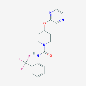 molecular formula C17H17F3N4O2 B2914413 4-(pyrazin-2-yloxy)-N-(2-(trifluoromethyl)phenyl)piperidine-1-carboxamide CAS No. 1448072-16-9