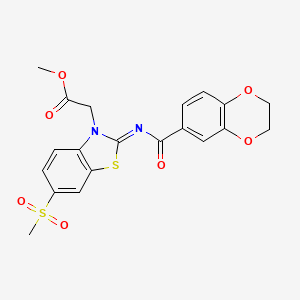 molecular formula C20H18N2O7S2 B2914420 (Z)-methyl 2-(2-((2,3-dihydrobenzo[b][1,4]dioxine-6-carbonyl)imino)-6-(methylsulfonyl)benzo[d]thiazol-3(2H)-yl)acetate CAS No. 865198-49-8