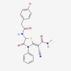 molecular formula C21H17BrN4O3S B2914450 (Z)-2-(5-(2-(4-bromophenyl)acetamido)-4-oxo-3-phenylthiazolidin-2-ylidene)-2-cyano-N-methylacetamide CAS No. 1041863-48-2