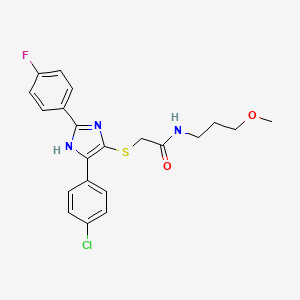 molecular formula C21H21ClFN3O2S B2914494 2-((5-(4-chlorophenyl)-2-(4-fluorophenyl)-1H-imidazol-4-yl)thio)-N-(3-methoxypropyl)acetamide CAS No. 901241-73-4