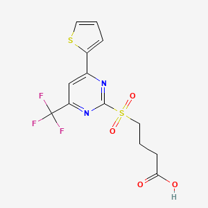 molecular formula C13H11F3N2O4S2 B2914519 4-{[4-(2-Thienyl)-6-(trifluoromethyl)pyrimidin-2-yl]sulfonyl}butanoic acid CAS No. 685837-06-3
