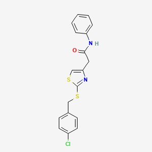 molecular formula C18H15ClN2OS2 B2914531 2-(2-((4-chlorobenzyl)thio)thiazol-4-yl)-N-phenylacetamide CAS No. 953954-51-3
