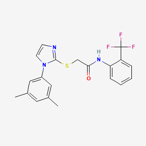 molecular formula C20H18F3N3OS B2914533 2-((1-(3,5-dimethylphenyl)-1H-imidazol-2-yl)thio)-N-(2-(trifluoromethyl)phenyl)acetamide CAS No. 851131-85-6