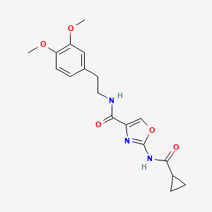 molecular formula C18H21N3O5 B2914552 2-(cyclopropanecarboxamido)-N-(3,4-dimethoxyphenethyl)oxazole-4-carboxamide CAS No. 1351612-34-4
