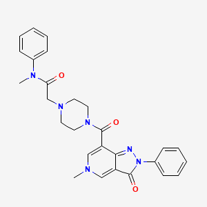 molecular formula C27H28N6O3 B2914556 N-methyl-2-(4-(5-methyl-3-oxo-2-phenyl-3,5-dihydro-2H-pyrazolo[4,3-c]pyridine-7-carbonyl)piperazin-1-yl)-N-phenylacetamide CAS No. 1040648-63-2