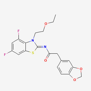 molecular formula C20H18F2N2O4S B2914576 (E)-2-(benzo[d][1,3]dioxol-5-yl)-N-(3-(2-ethoxyethyl)-4,6-difluorobenzo[d]thiazol-2(3H)-ylidene)acetamide CAS No. 1007285-26-8