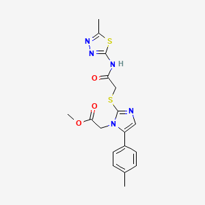 molecular formula C18H19N5O3S2 B2914577 methyl 2-(2-((2-((5-methyl-1,3,4-thiadiazol-2-yl)amino)-2-oxoethyl)thio)-5-(p-tolyl)-1H-imidazol-1-yl)acetate CAS No. 1206993-03-4
