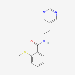 molecular formula C14H15N3OS B2914586 2-(methylthio)-N-(2-(pyrimidin-5-yl)ethyl)benzamide CAS No. 2034445-43-5