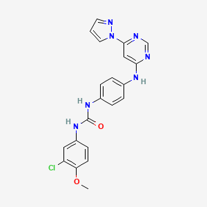 molecular formula C21H18ClN7O2 B2914596 1-(4-((6-(1H-pyrazol-1-yl)pyrimidin-4-yl)amino)phenyl)-3-(3-chloro-4-methoxyphenyl)urea CAS No. 1170495-83-6