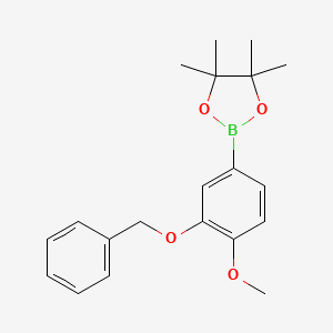 molecular formula C20H25BO4 B2914624 2-苄氧基-4-(4,4,5,5-四甲基-1,3,2-二氧杂硼环-2-基)苯甲醚 CAS No. 1005010-03-6