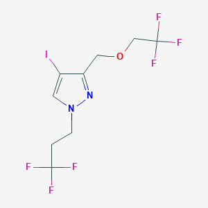 molecular formula C9H9F6IN2O B2914634 4-Iodo-3-(2,2,2-trifluoroethoxymethyl)-1-(3,3,3-trifluoropropyl)pyrazole CAS No. 1856096-08-6