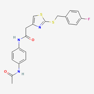 molecular formula C20H18FN3O2S2 B2914643 N-(4-acetamidophenyl)-2-(2-((4-fluorobenzyl)thio)thiazol-4-yl)acetamide CAS No. 941922-91-4