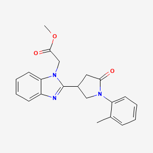 molecular formula C21H21N3O3 B2914646 Methyl 2-{2-[1-(2-methylphenyl)-5-oxopyrrolidin-3-yl]benzimidazolyl}acetate CAS No. 912903-34-5