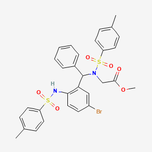 molecular formula C30H29BrN2O6S2 B2914650 Methyl 2-[[[5-bromo-2-[(4-methylphenyl)sulfonylamino]phenyl]-phenylmethyl]-(4-methylphenyl)sulfonylamino]acetate CAS No. 317376-22-0