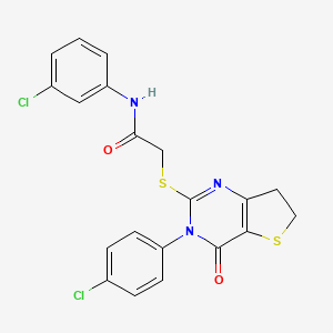 molecular formula C20H15Cl2N3O2S2 B2914667 N-(3-chlorophenyl)-2-((3-(4-chlorophenyl)-4-oxo-3,4,6,7-tetrahydrothieno[3,2-d]pyrimidin-2-yl)thio)acetamide CAS No. 687565-54-4