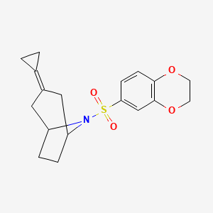 molecular formula C18H21NO4S B2914668 3-Cyclopropylidene-8-(2,3-dihydro-1,4-benzodioxine-6-sulfonyl)-8-azabicyclo[3.2.1]octane CAS No. 2194847-78-2