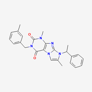 molecular formula C25H25N5O2 B2914719 1,7-dimethyl-3-(3-methylbenzyl)-8-(1-phenylethyl)-1H-imidazo[2,1-f]purine-2,4(3H,8H)-dione CAS No. 922445-96-3