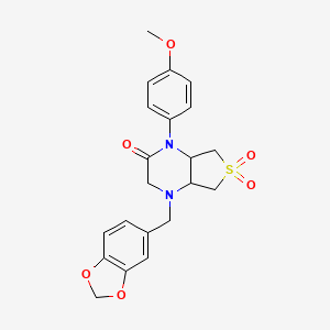 molecular formula C21H22N2O6S B2914720 4-(benzo[d][1,3]dioxol-5-ylmethyl)-1-(4-methoxyphenyl)hexahydrothieno[3,4-b]pyrazin-2(1H)-one 6,6-dioxide CAS No. 1049500-28-8