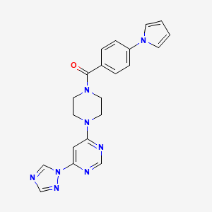 molecular formula C21H20N8O B2914738 (4-(6-(1H-1,2,4-triazol-1-yl)pyrimidin-4-yl)piperazin-1-yl)(4-(1H-pyrrol-1-yl)phenyl)methanone CAS No. 1795297-14-1