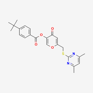 molecular formula C23H24N2O4S B2914744 6-(((4,6-dimethylpyrimidin-2-yl)thio)methyl)-4-oxo-4H-pyran-3-yl 4-(tert-butyl)benzoate CAS No. 877635-42-2