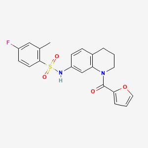 molecular formula C21H19FN2O4S B2914769 4-fluoro-N-[1-(2-furoyl)-1,2,3,4-tetrahydroquinolin-7-yl]-2-methylbenzenesulfonamide CAS No. 946369-74-0