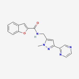 molecular formula C18H15N5O2 B2914771 N-((1-methyl-3-(pyrazin-2-yl)-1H-pyrazol-5-yl)methyl)benzofuran-2-carboxamide CAS No. 2034602-33-8