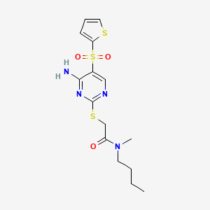 molecular formula C15H20N4O3S3 B2914783 2-{[4-amino-5-(2-thienylsulfonyl)pyrimidin-2-yl]thio}-N-butyl-N-methylacetamide CAS No. 1242930-67-1