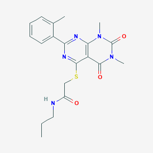 molecular formula C20H23N5O3S B2914788 2-[1,3-dimethyl-7-(2-methylphenyl)-2,4-dioxopyrimido[4,5-d]pyrimidin-5-yl]sulfanyl-N-propylacetamide CAS No. 893919-54-5