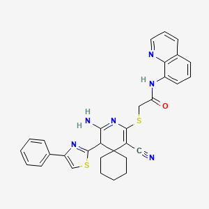 2-((1-cyano-4-imino-5-(4-phenylthiazol-2-yl)-3-azaspiro[5.5]undec-1-en-2-yl)thio)-N-(quinolin-8-yl)acetamide
