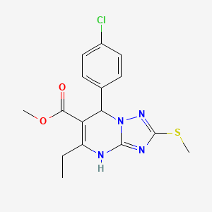 molecular formula C16H17ClN4O2S B2914800 Methyl 7-(4-chlorophenyl)-5-ethyl-2-(methylthio)-4,7-dihydro-[1,2,4]triazolo[1,5-a]pyrimidine-6-carboxylate CAS No. 725218-58-6