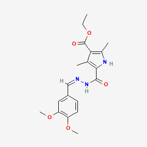 molecular formula C19H23N3O5 B2914802 ethyl 5-[[(Z)-(3,4-dimethoxyphenyl)methylideneamino]carbamoyl]-2,4-dimethyl-1H-pyrrole-3-carboxylate CAS No. 865615-12-9