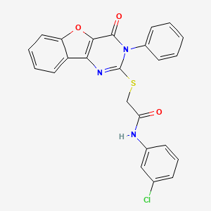 molecular formula C24H16ClN3O3S B2914808 N-(3-chlorophenyl)-2-[(4-oxo-3-phenyl-3,4-dihydro[1]benzofuro[3,2-d]pyrimidin-2-yl)thio]acetamide CAS No. 866873-56-5