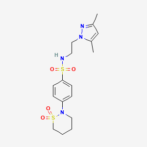 molecular formula C17H24N4O4S2 B2914814 N-(2-(3,5-dimethyl-1H-pyrazol-1-yl)ethyl)-4-(1,1-dioxido-1,2-thiazinan-2-yl)benzenesulfonamide CAS No. 1396683-56-9