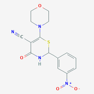 molecular formula C15H14N4O4S B2914848 6-Morpholin-4-yl-2-(3-nitrophenyl)-4-oxo-2,3-dihydro-1,3-thiazine-5-carbonitrile CAS No. 923806-83-1